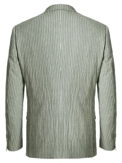Men's Slim Fit Notch Lapels Gray Stripe Cotton Suits