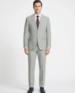 Men's Slim Fit Notch Lapels Gray Stripe Cotton Suits