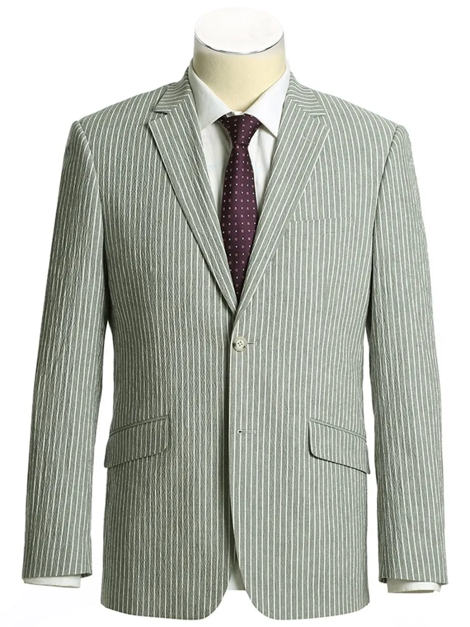 Men's Slim Fit Notch Lapels Gray Stripe Cotton Suits