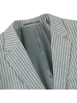 Men's Slim Fit Notch Lapels Gray Stripe Cotton Suits