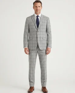Men's Slim Fit Notch Lapels Light Gray Check Suits