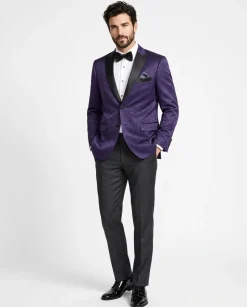 Men's Slim Fit Peak Lapel Tuxedo Blazer With Embroidered Pattern