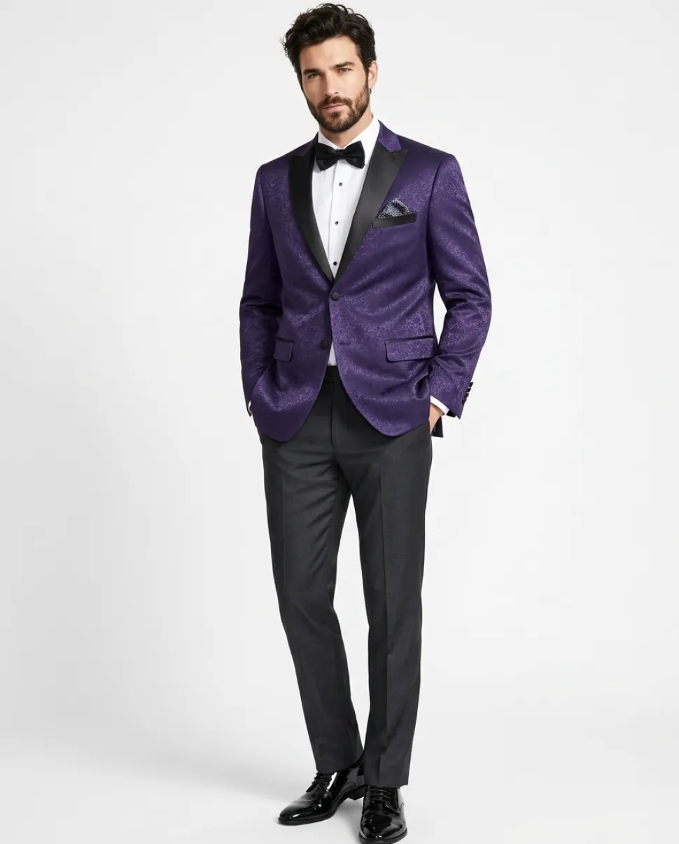 Men's Slim Fit Peak Lapel Tuxedo Blazer With Embroidered Pattern