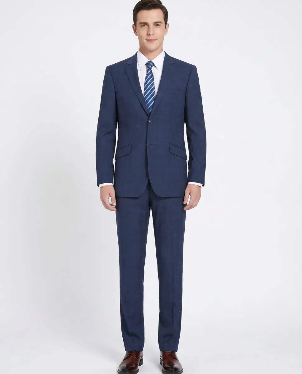 Men's Slim Fit 2-Piece Single Breasted Check Suit