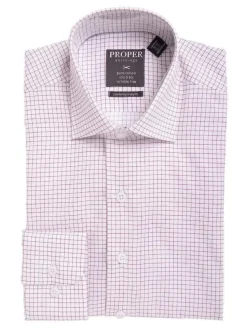 Mens Slim Fit Red & White Check Spread Collar Cotton Dress Shirt