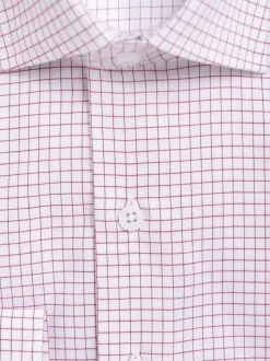 Mens Slim Fit Red & White Check Spread Collar Cotton Dress Shirt