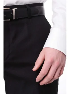 Mens Slim Fit Solid Black Flat Front Wool Dress Pants