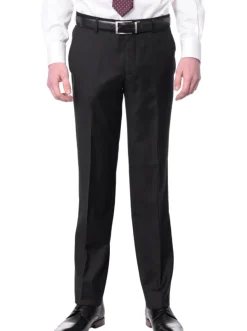 Mens Slim Fit Solid Black Flat Front Wool Prehemmed Dress Pants