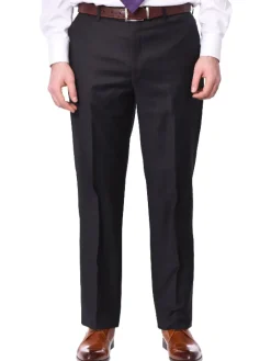 Mens Slim Fit Solid Charcoal Gray Flat Front Wool Prehemmed Dress Pants