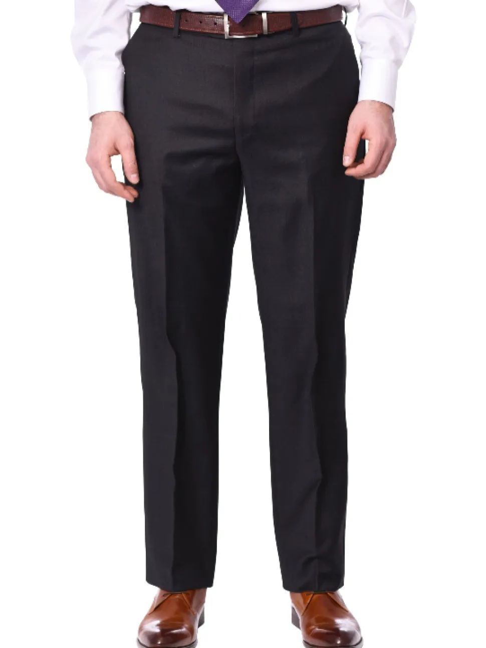 Mens Slim Fit Solid Charcoal Gray Flat Front Wool Prehemmed Dress Pants