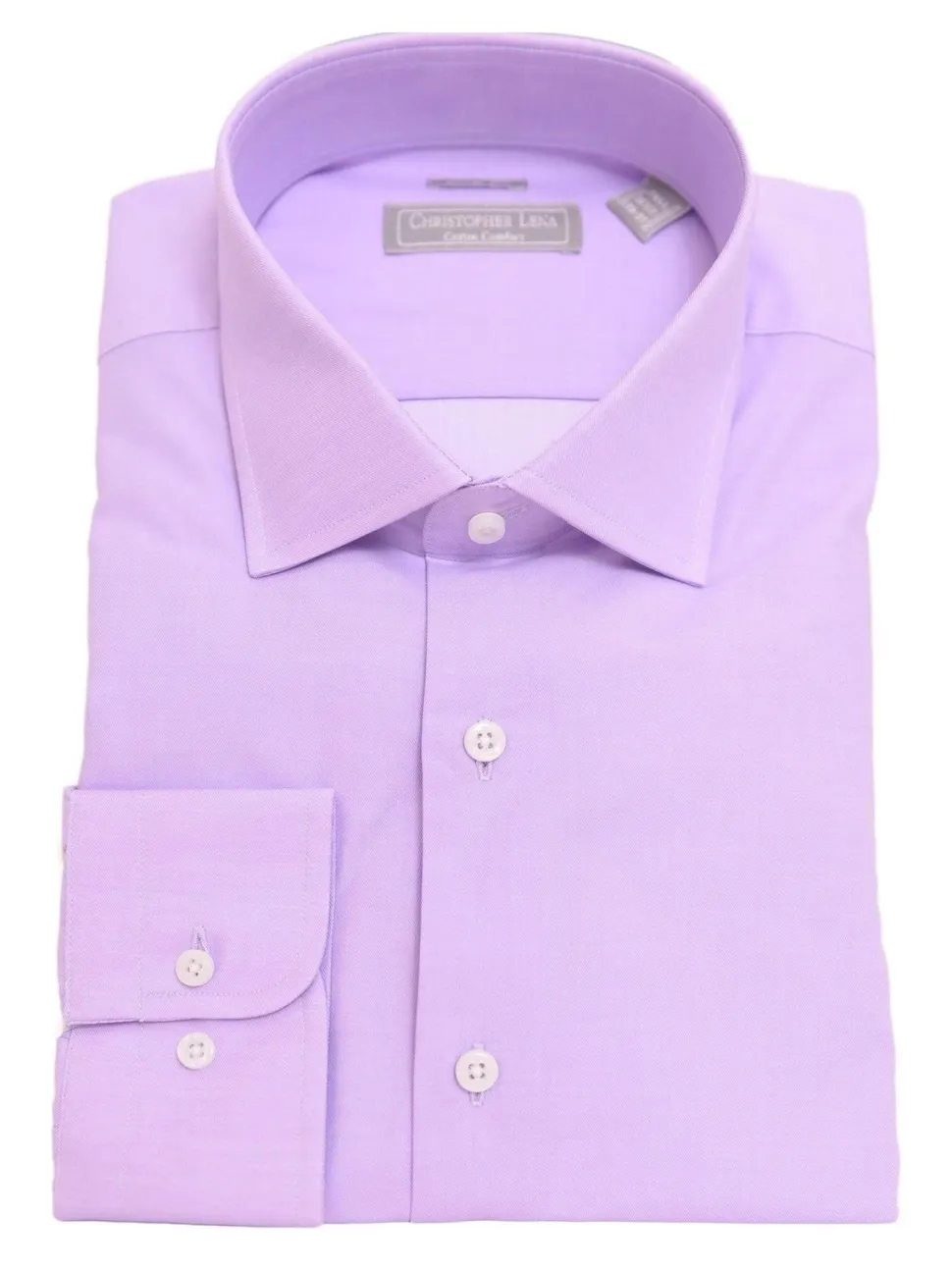 Mens Slim Fit Solid Lavender Purple Spread Collar Cotton Dress Shirt