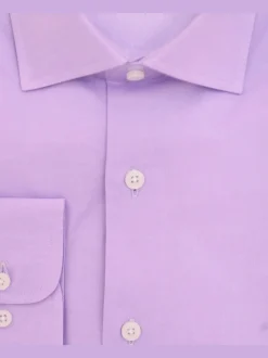 Mens Slim Fit Solid Lavender Purple Spread Collar Cotton Dress Shirt