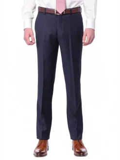 Mens Slim Fit Solid Navy Blue Flat Front Wool Dress Pants
