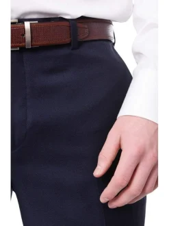 Mens Slim Fit Solid Navy Blue Flat Front Wool Dress Pants