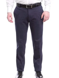 Mens Slim Fit Solid Navy Blue Flat Front Stretch Chino Pants