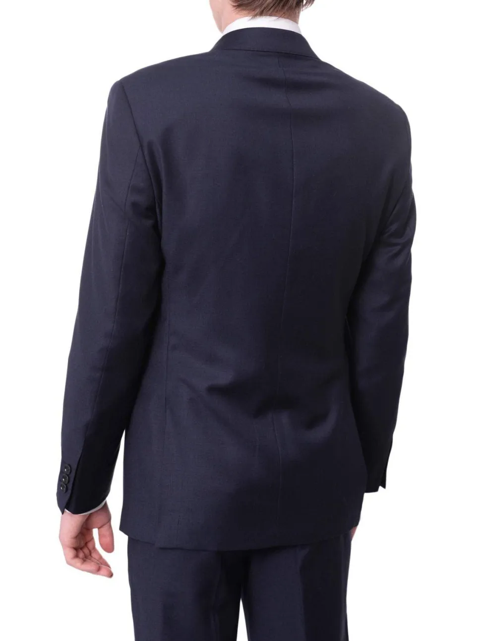 Men's Slim Fit Solid Navy Blue Two Button Wrinkle Resistant 100% Wool Suit