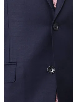 Men's Slim Fit Solid Navy Blue Two Button Wrinkle Resistant 100% Wool Suit