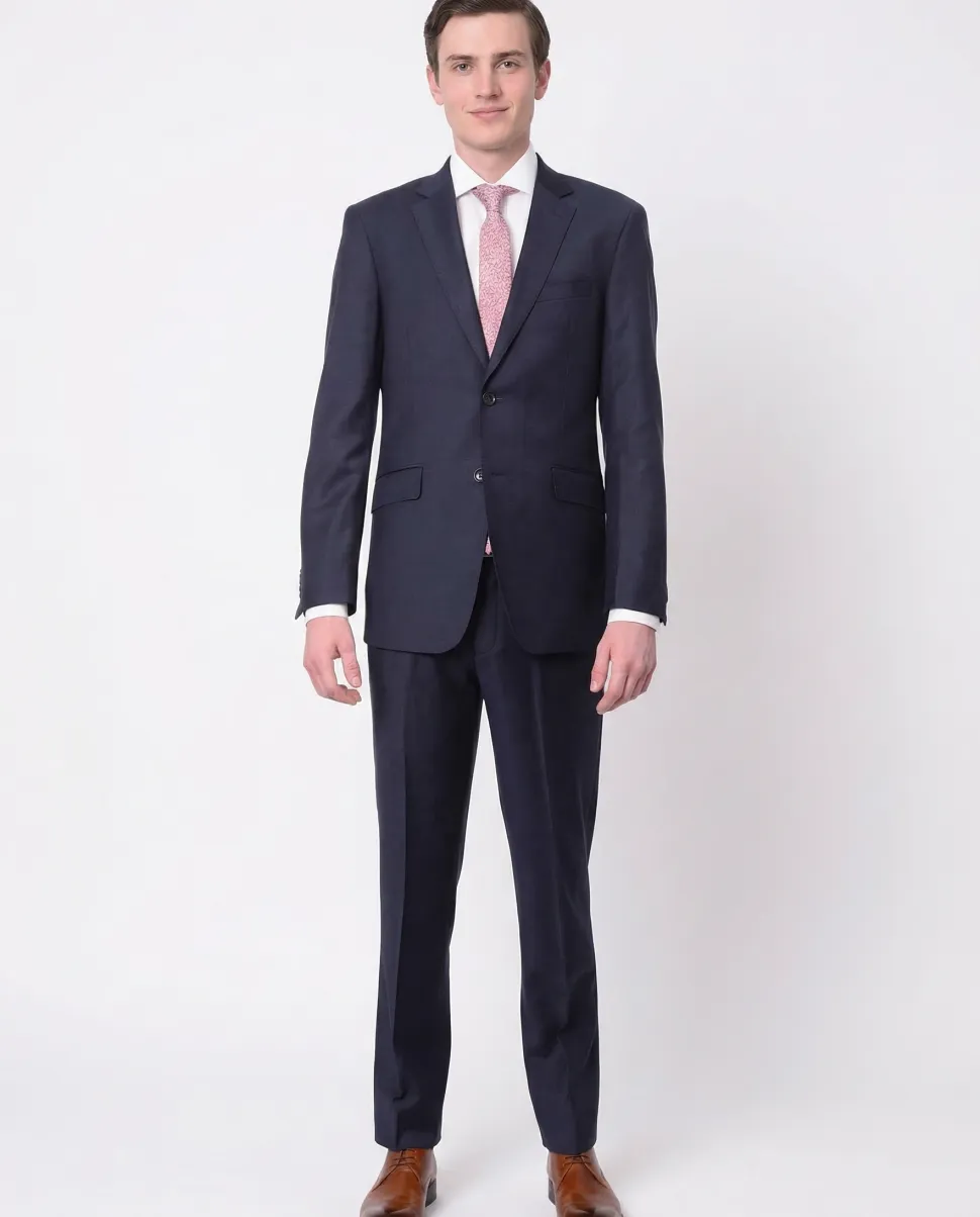 Men's Slim Fit Solid Navy Blue Two Button Wrinkle Resistant 100% Wool Suit