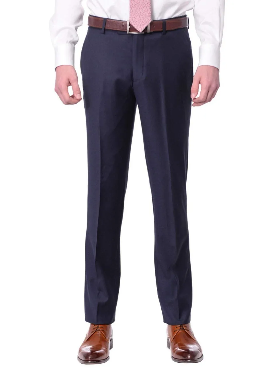 Men's Slim Fit Solid Navy Blue Two Button Wrinkle Resistant 100% Wool Suit