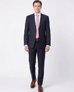 Men's Slim Fit Solid Navy Blue Two Button Wool Suit