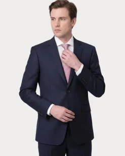 Men's Slim Fit Solid Navy Blue Two Button Wool Suit