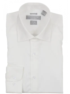 Mens Slim Fit Solid Off White Spread Collar Wrinkle Free 100% Cotton Dress Shirt