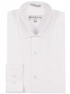 Mens Slim Fit Solid Off White Spread Collar Wrinkle Free 100% Cotton Dress Shirt