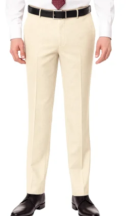 Mens Slim Fit Solid Tan Flat Front Wool Prehemmed Dress Pants