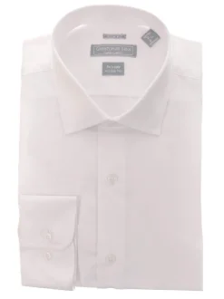 Men's Slim Fit Solid White Spread Collar Wrinkle Free 100% Cotton Dress Shirt