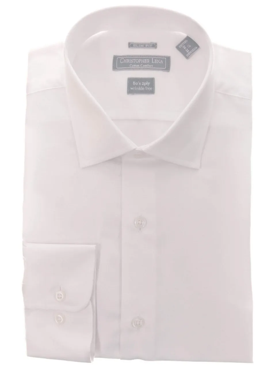 Men's Slim Fit Solid White Spread Collar Wrinkle Free 100% Cotton Dress Shirt