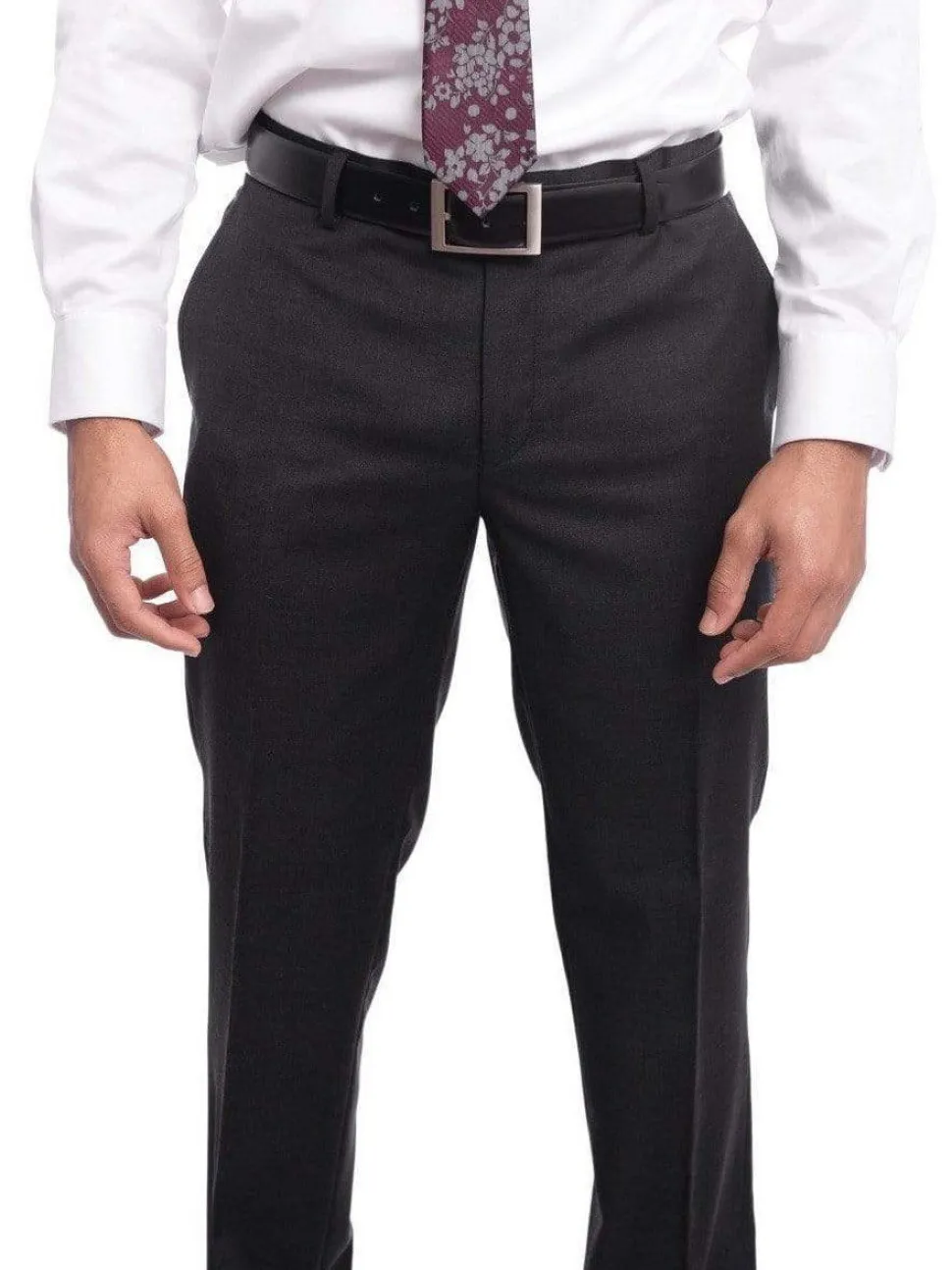 Mens Slim Fit Two Button 100% Wool Suit - Charcoal Gray