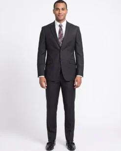 Mens Slim Fit Two Button 100% Wool Suit - Charcoal Gray