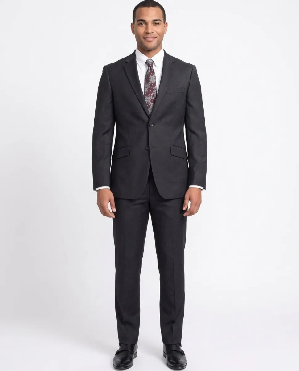 Mens Slim Fit Two Button 100% Wool Suit - Charcoal Gray