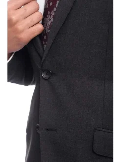 Mens Slim Fit Two Button 100% Wool Suit - Charcoal Gray