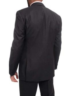Mens Slim Fit Two Button 100% Wool Suit - Charcoal Gray
