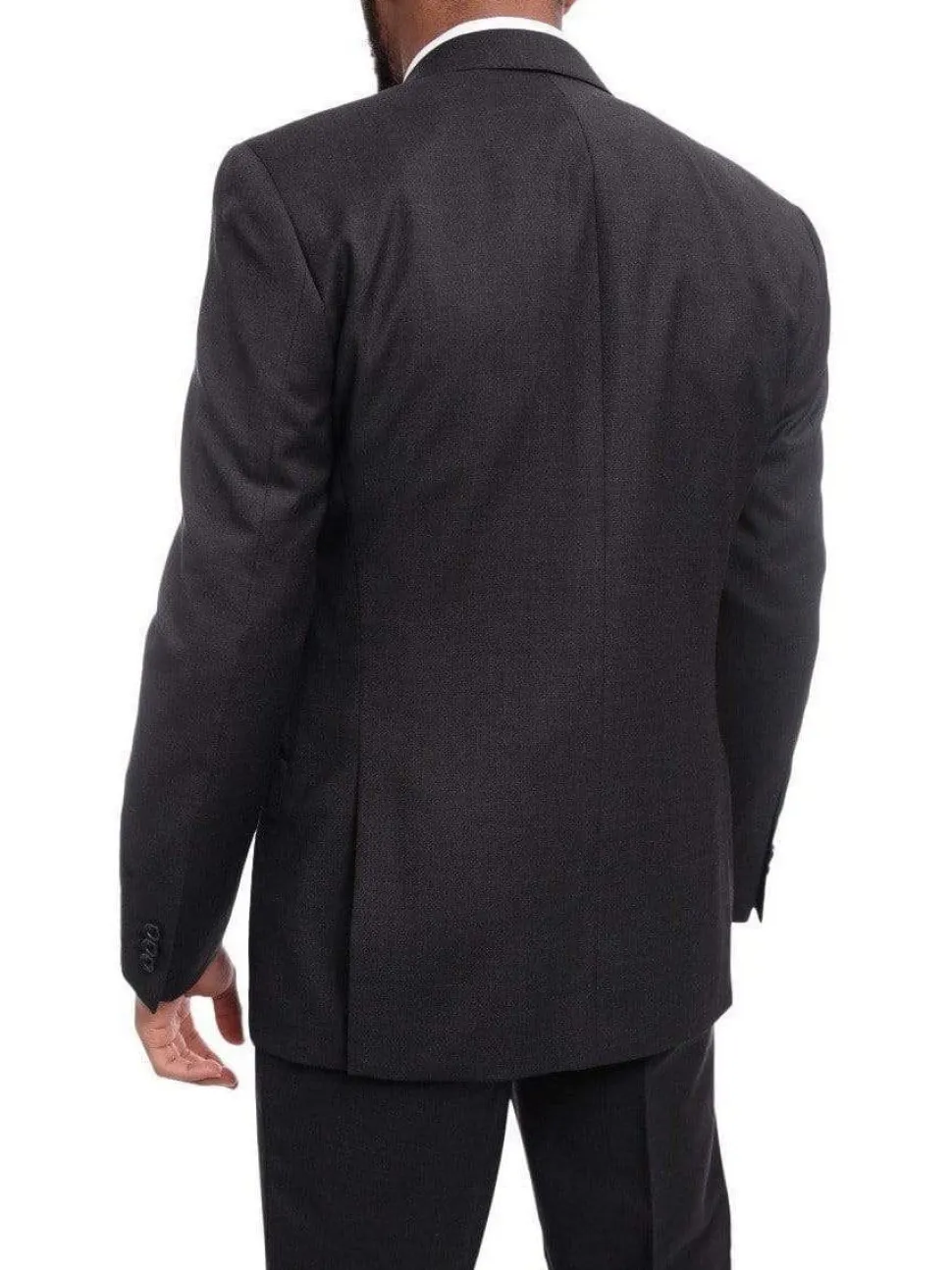 Mens Slim Fit Two Button 100% Wool Suit - Charcoal Gray