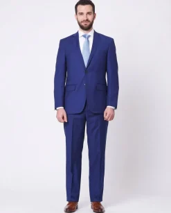 Mens Slim Fit Two Button 100% Wool Wrinkle Resistant Suit - Royal Blue
