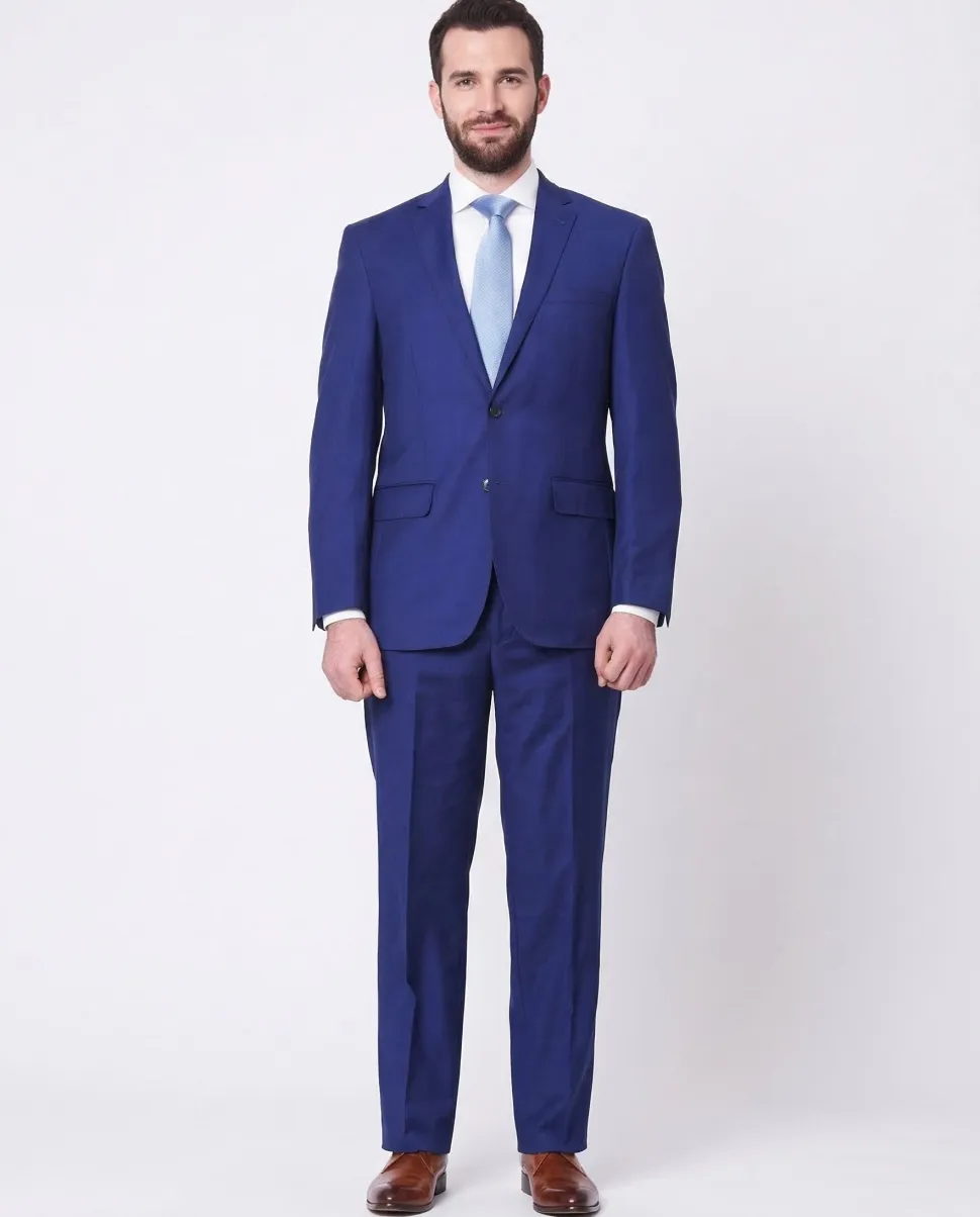 Mens Slim Fit Two Button 100% Wool Wrinkle Resistant Suit - Royal Blue