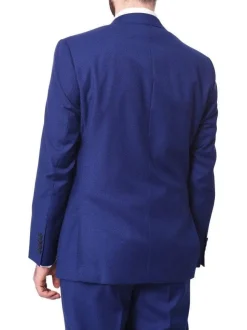 Mens Slim Fit Two Button 100% Wool Wrinkle Resistant Suit - Royal Blue