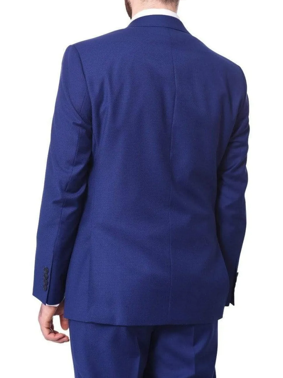 Mens Slim Fit Two Button 100% Wool Wrinkle Resistant Suit - Royal Blue