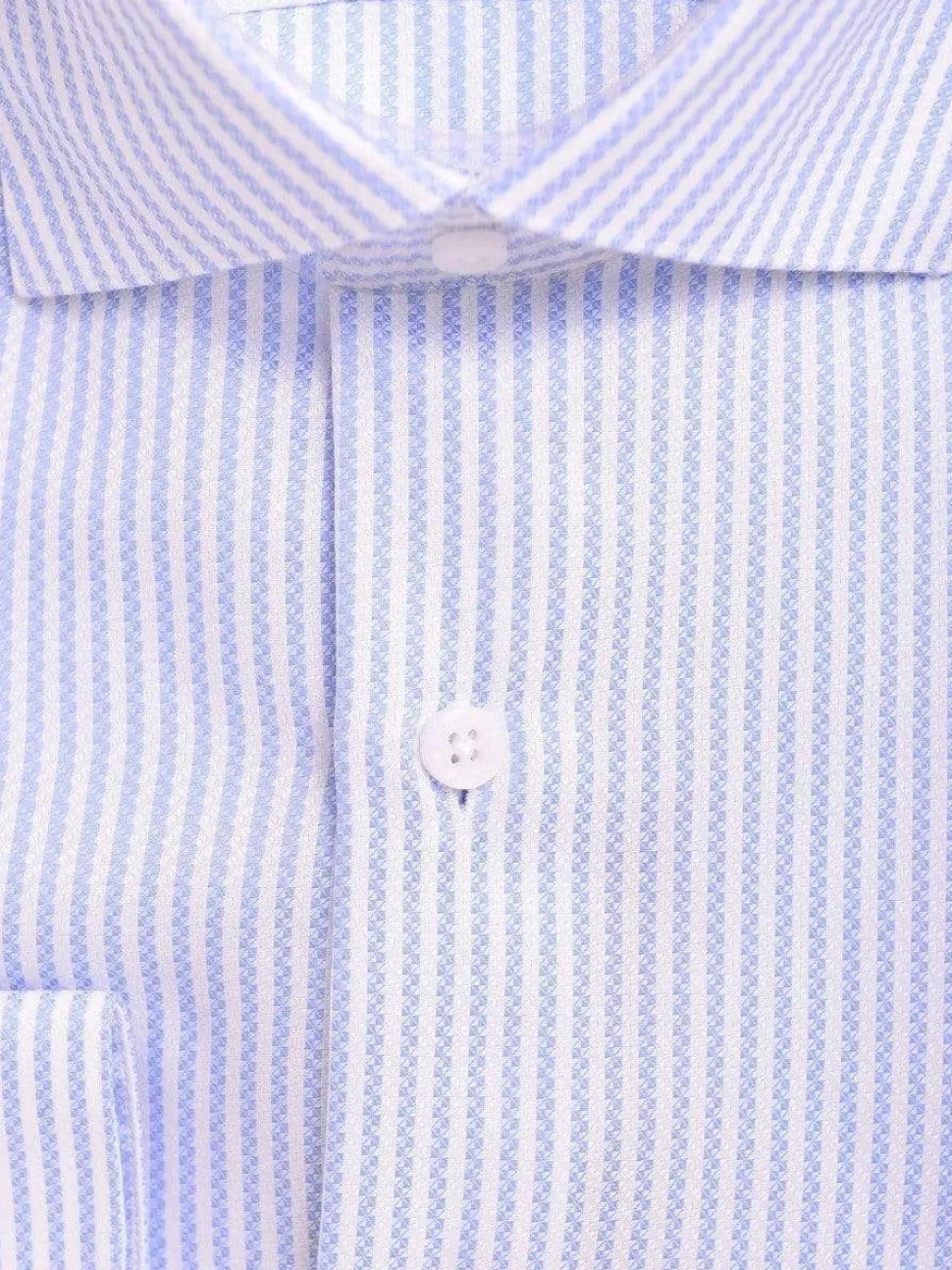 Mens Slim Fit White & Blue Textured Stripe Spread Collar Cotton Dress Shirt