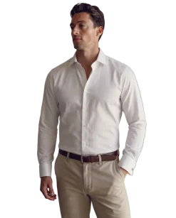 Mens Slim Fit White Textured Spread French Cuff Wrinkle Free Cotton Dress Shirt