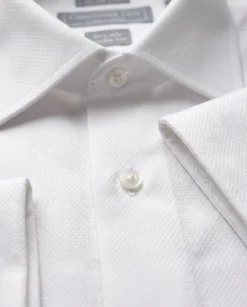 Mens Slim Fit White Textured Spread French Cuff Wrinkle Free Cotton Dress Shirt