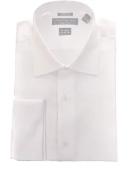 Men's Slim Fit White Textured Spread Collar French Cuff Cotton Dress Shirt