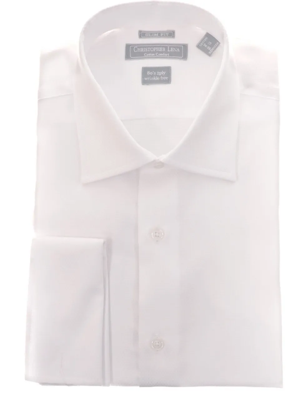 Men's Slim Fit White Textured Spread Collar French Cuff Cotton Dress Shirt