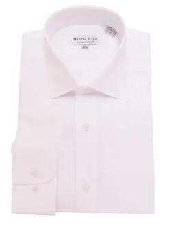 Mens Slim Fit White Tonal Basketweave Spread Collar Cotton Dress Shirt