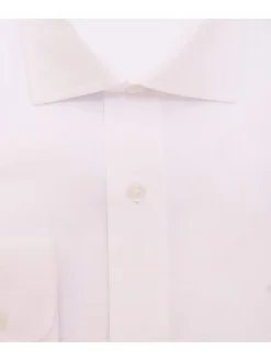 Mens Slim Fit White Tonal Basketweave Spread Collar Cotton Dress Shirt