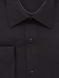 Mens Solid Black Regular Fit Point Collar French Cuff Dress Shirt