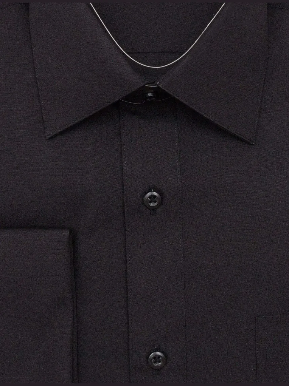 Mens Solid Black Regular Fit Point Collar French Cuff Dress Shirt