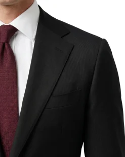 Mens Solid Black Slim Fit VBC Wool Prehemmed 2-Button Suit